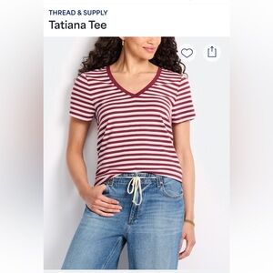 Bundle of 2 Thread & Supply Tatiana Tee - Burgundy/Pink & Purple/White Stripes.